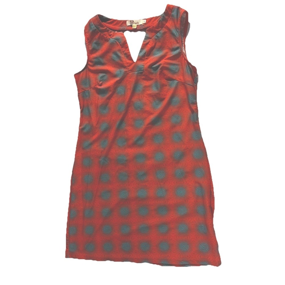 Aryeh Shift Dress Womens Small Orange‎ Teal Geometric Retro Mod Mini Dress